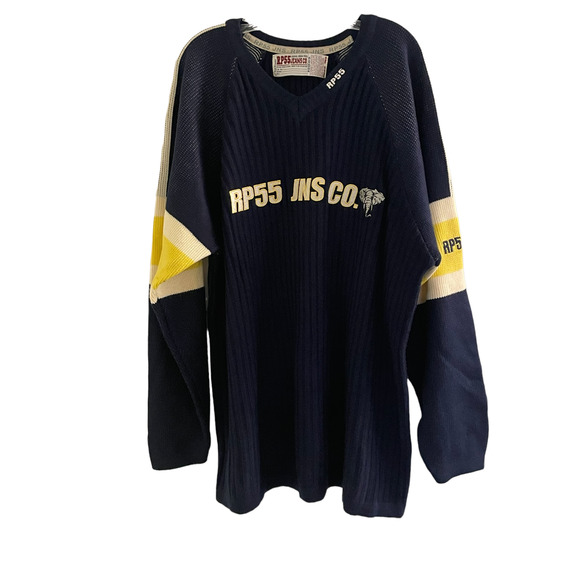 Vintage RP55 Mens Sweater XL Navy Ribbed Knit Spellout Baggy Hip Hop 90s Y2K - Picture 1 of 14